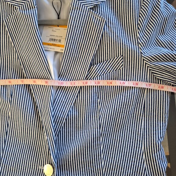 Anne Klein Women’s Blazer Size S Blue White Pinstripe 98% Cotton Single Button - Picture 9 of 15